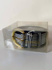 Vintage Valentino Garavani black and white striped belt with metal and resin hardware