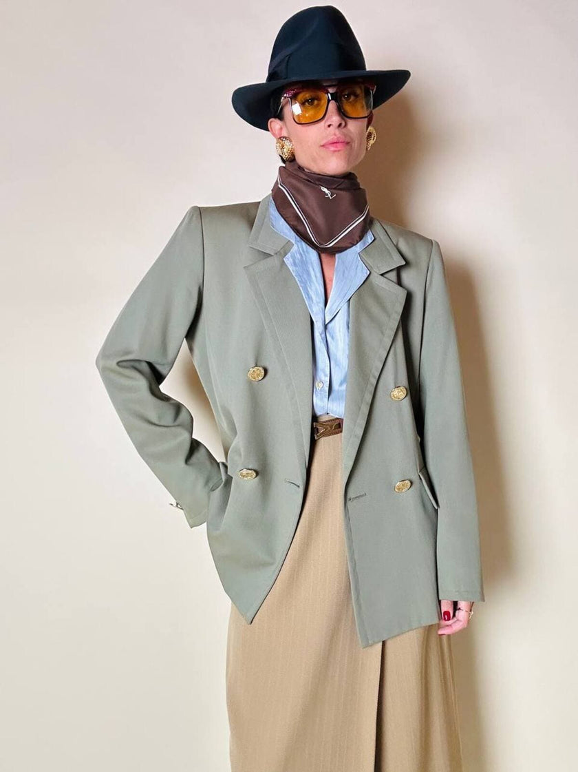 Carrè in seta marrone con profili bianchi “Yves Saint Laurent”