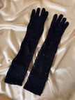 Guanti lunghi in pizzo nero elasticizzato