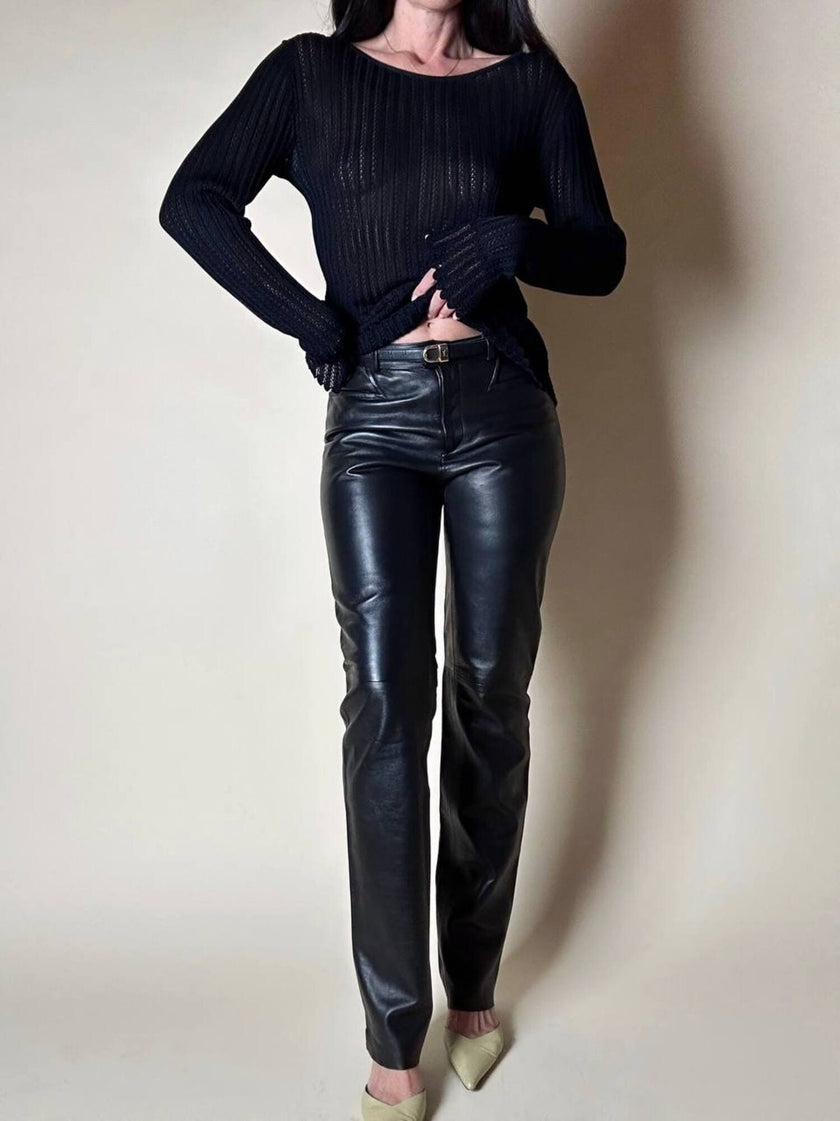 Pantalone vintage Gucci modello a sigaretta in pelle nera