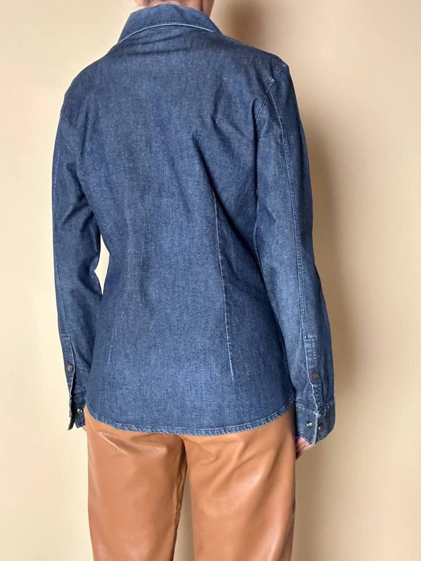 Camicia Fendissime in denim blu con bottoni  moneta da 10 lire