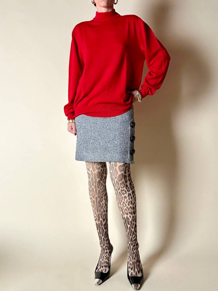Lupetto in lana rossa con logo ricamato “Yves Saint Laurent”