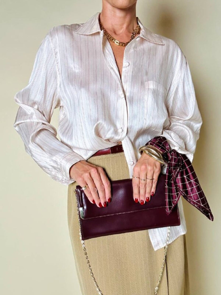 Mini foulard vintage Yves Saint Laurent bordeaux con loghi avorio