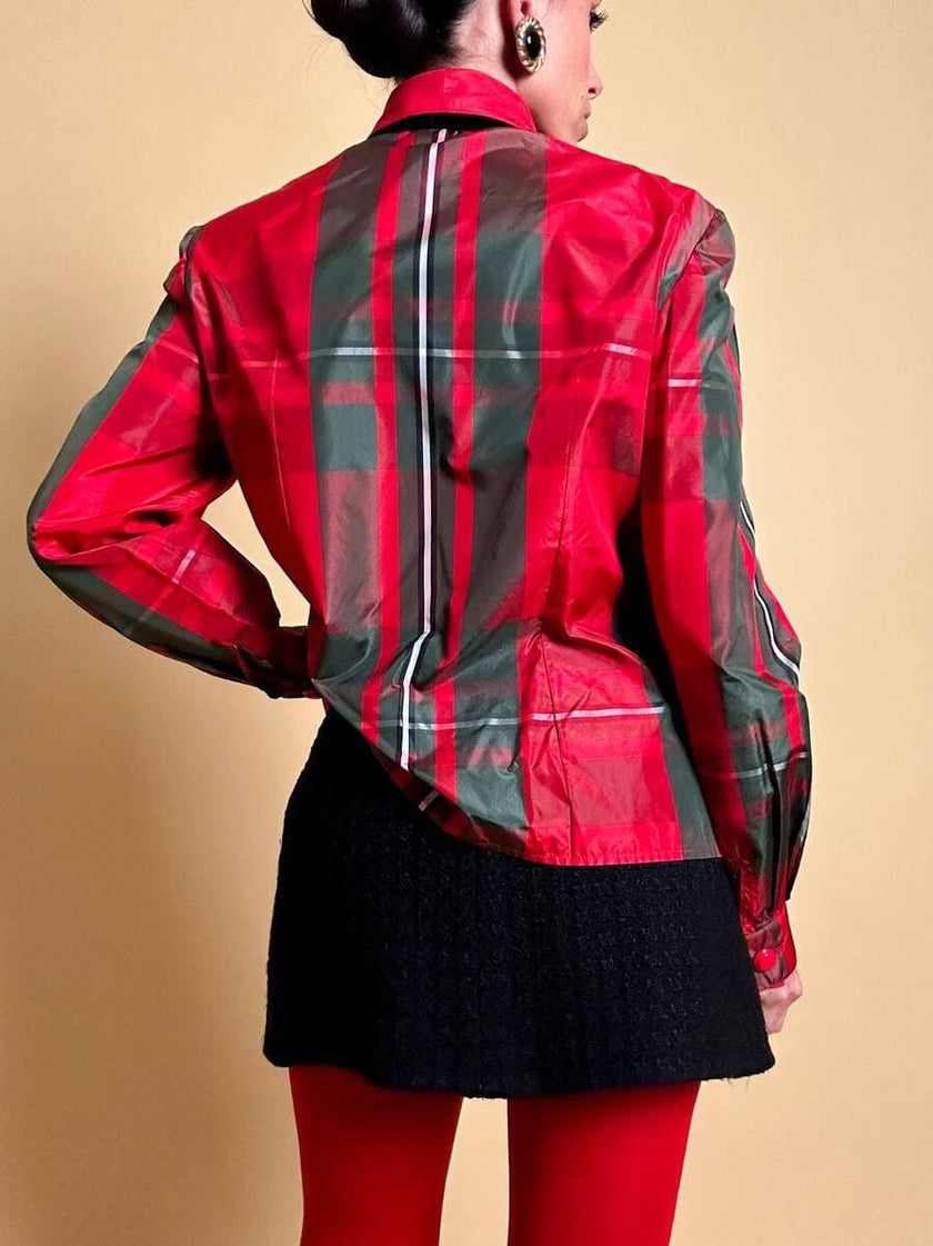 Camicia in taffetà di seta fantasia tartan 