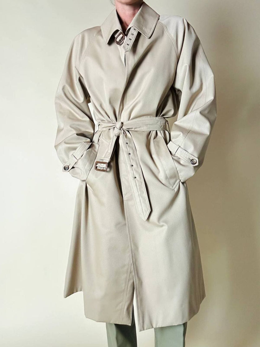Trench color sabbia con fodera tartan “Idrostop”