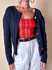Cardigan Yves Saint Laurent blu navy con bottoni dorati a specchio