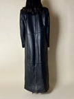 Maxi cappotto vintage in pelle nera Real Leather con fodera matelassé