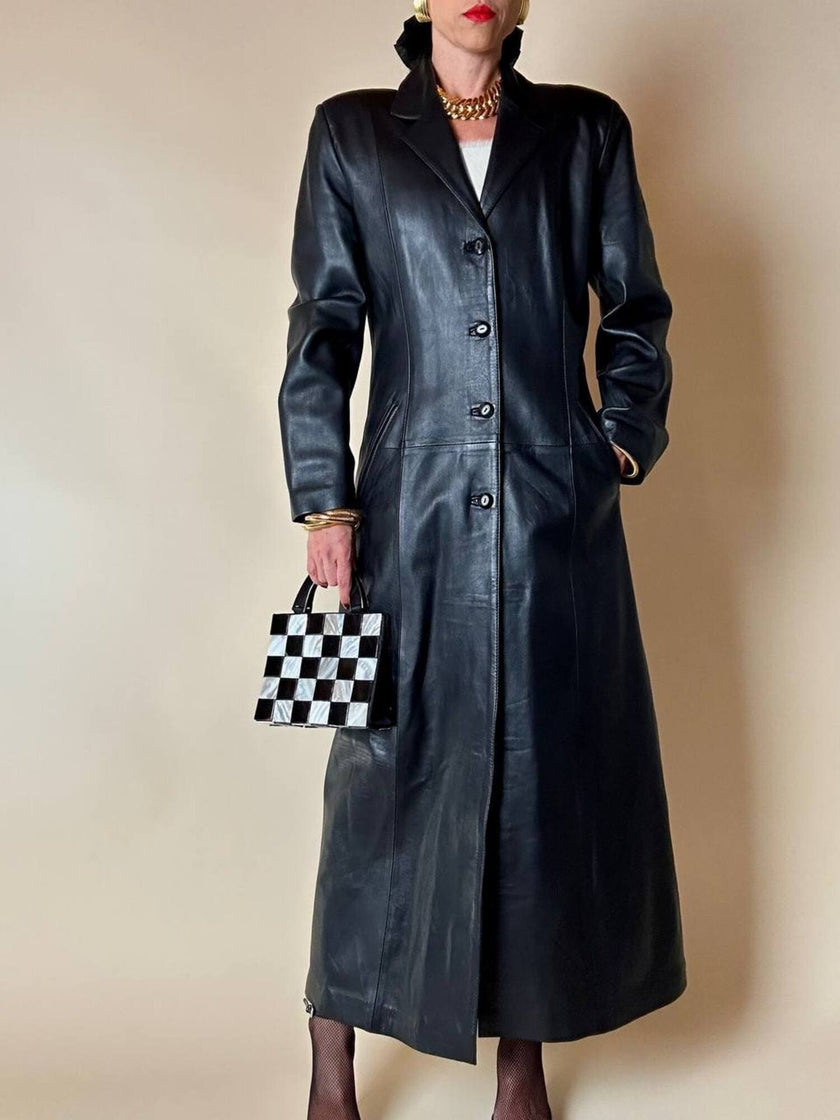 Cappotto lungo in pelle nera