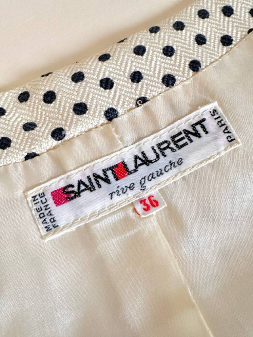 Blazer in seta color panna a pois neri “Yves Saint Laurent”