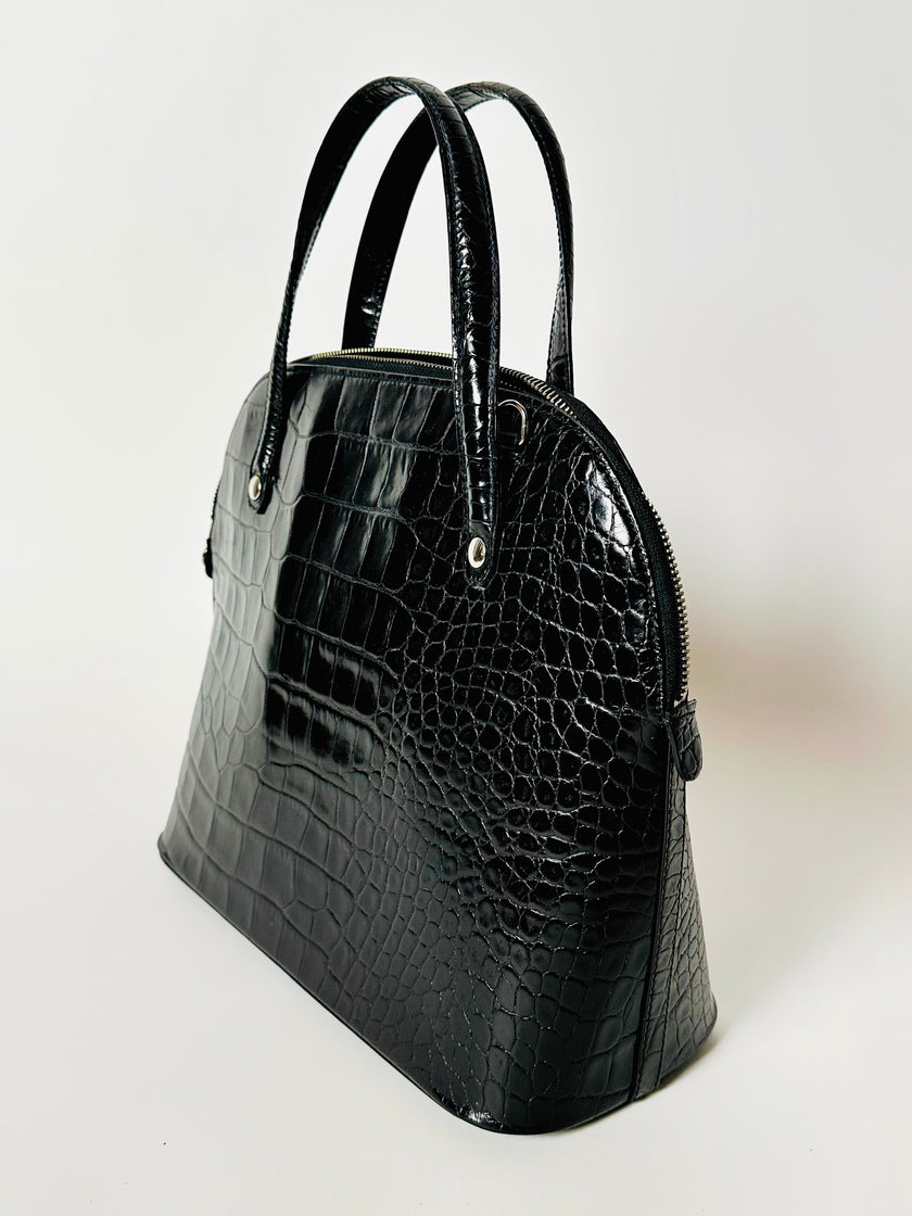 Vintage Versace Tasche aus schwarzem Leder mit Krokodilprägung