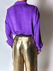 Camicia vintage Gianni Versace in seta goffrata viola con maxi tasca