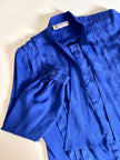 Camicia vintage Tricosa Paris in tessuto jacquard operato a losanghe bluette con nastro al collo