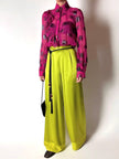 Pantalone vintage Guy Laroche Couture modello a palazzo in raso verde lime
