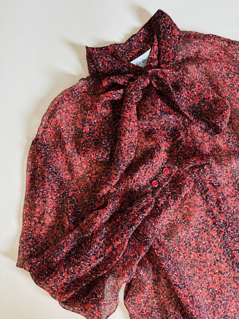 Blusa rossa in chiffon micro fantasia “Yves Saint Laurent”