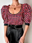 Blusa vintage Yves Saint Laurent fantasia Arlecchino con maniche a palloncino