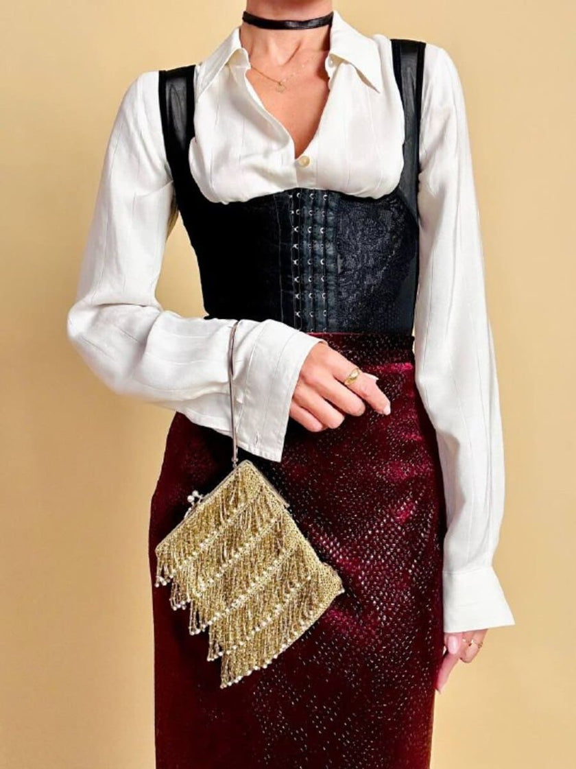 Gilet in tulle stretch nero con inserti in pizzo