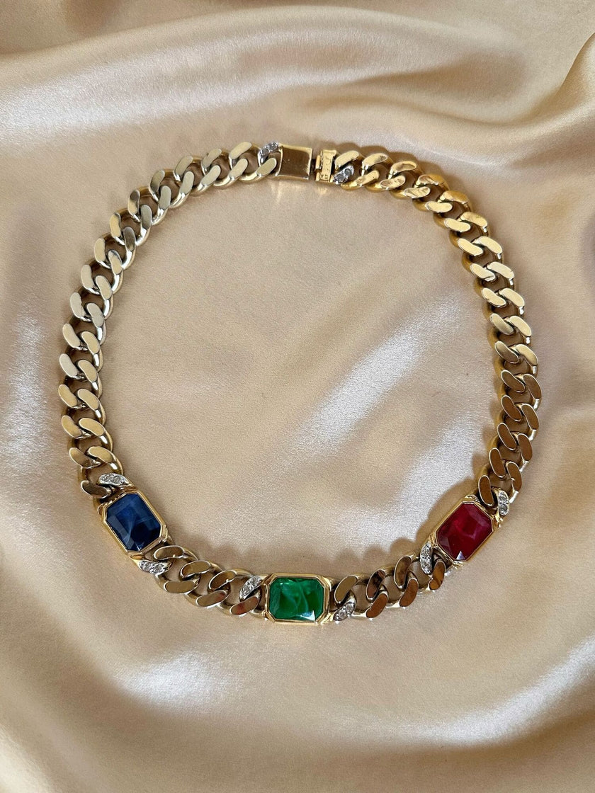 Collier in catena diamantata con pietre sintetiche multicolor “Vogue”