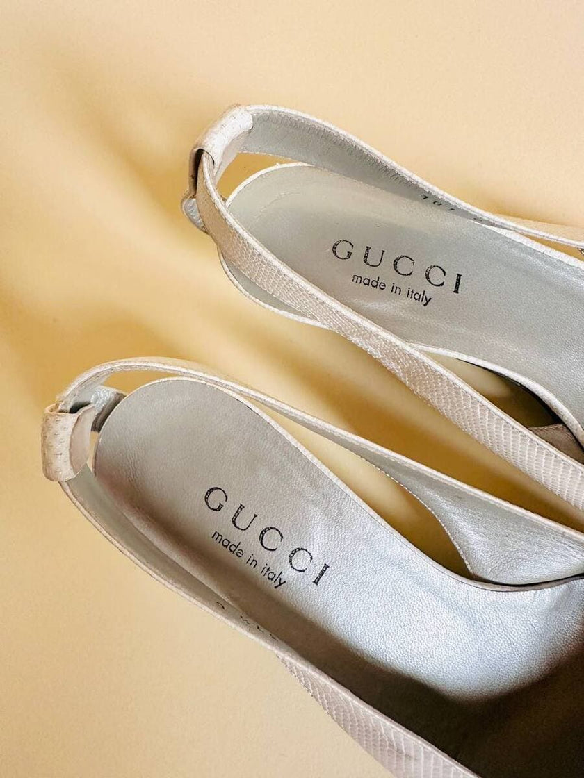 Ballerine a punta in lizard bianca 