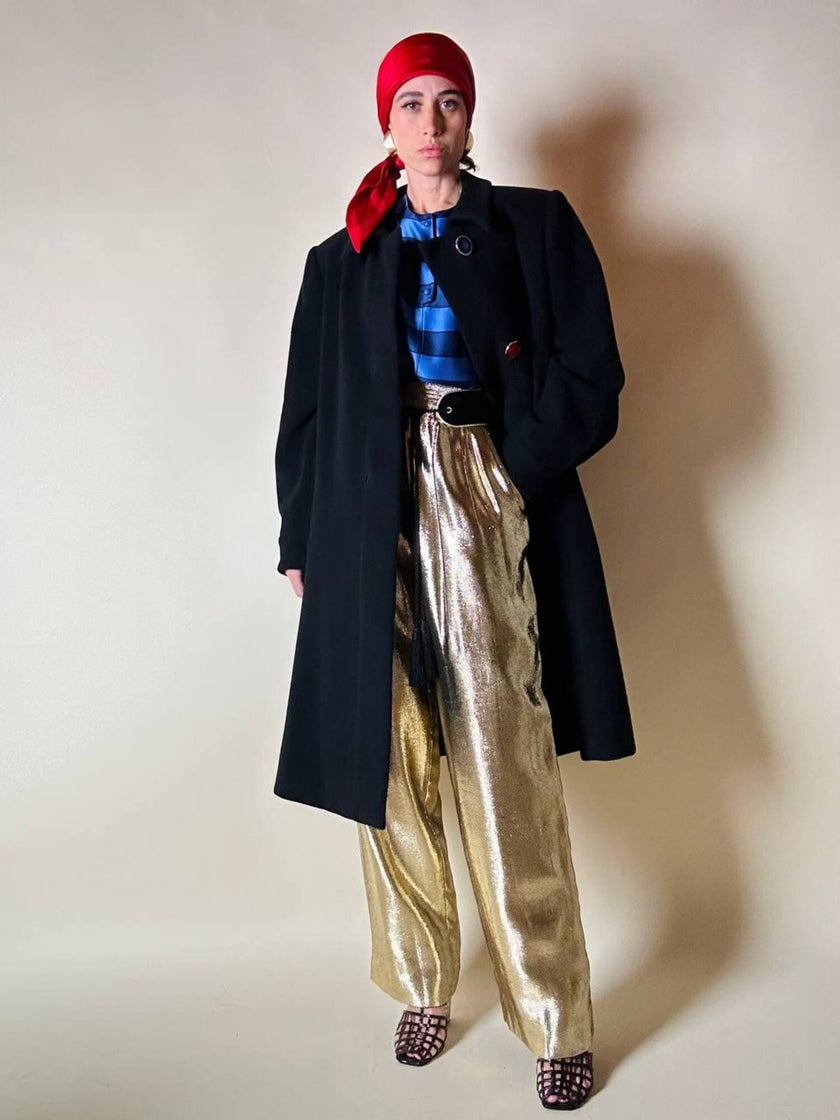 Cappotto nero con maxi bottoni gioiello multicolor “Yves Saint Laurent”