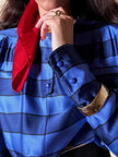 Camicia a righe in raso di seta blu Cina “Valentino Garavani”