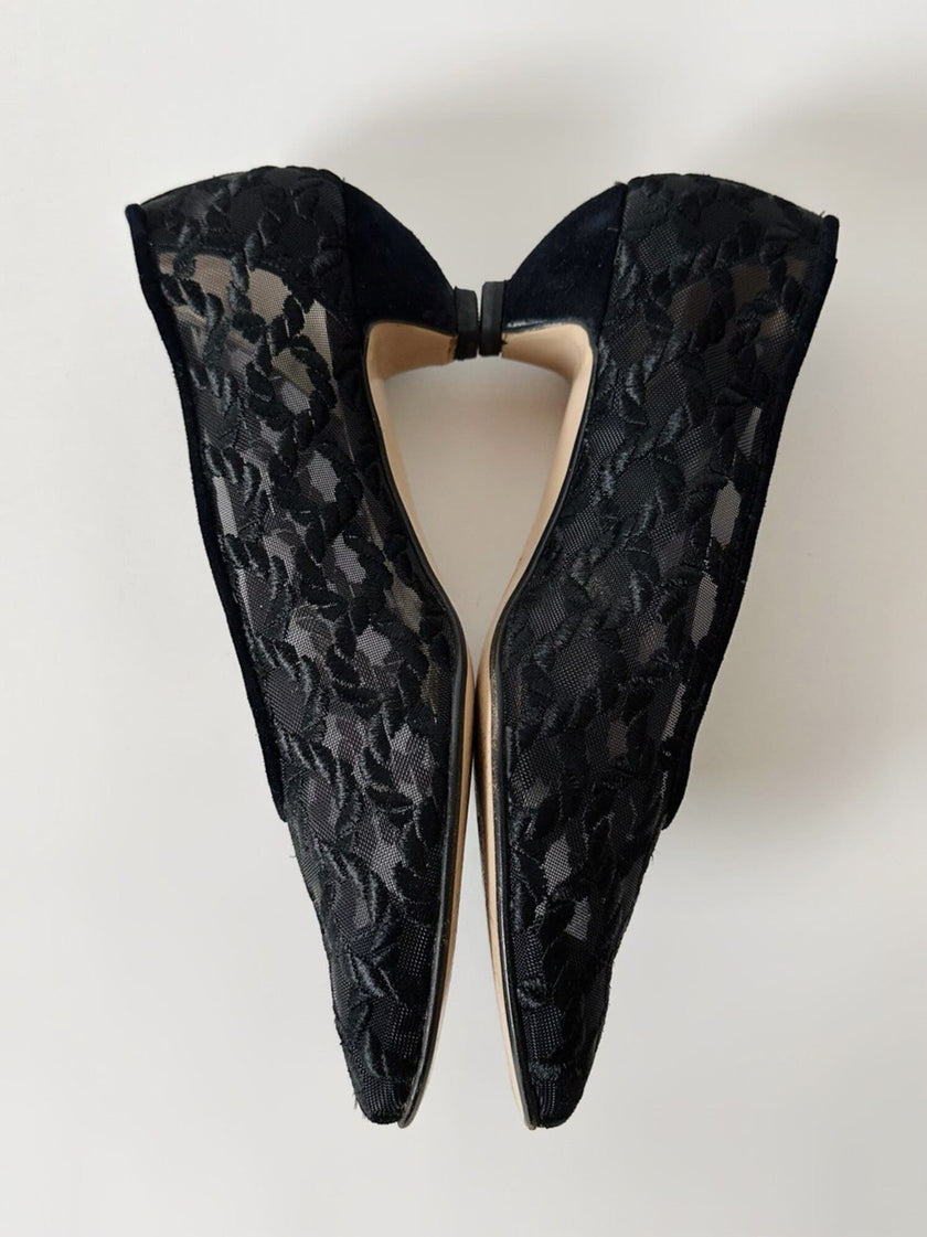 Ballerine vintage Walter Steiger in rete nera ricamata
