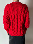 Maglione vintage fatto a mano in lana rossa con maxi trecce a rilievo