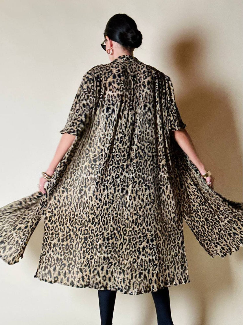 Chemisier vintage leopardato in tessuto micro plissé Henriette