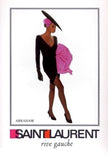 Décolleté vintage Yves Saint Laurent in raso di seta nero con rosa di taffetà fucsia