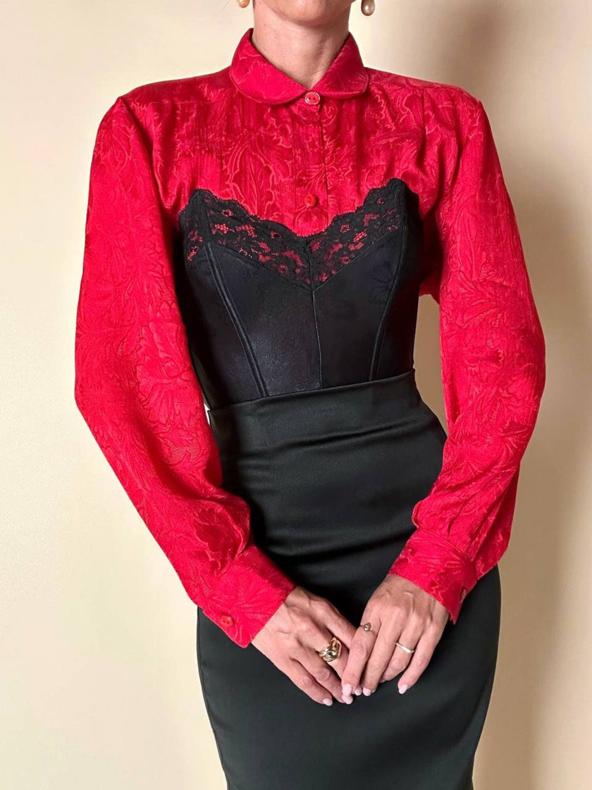 Bustier nero in tessuto operato con dettaglio in pizzo “La Perla”