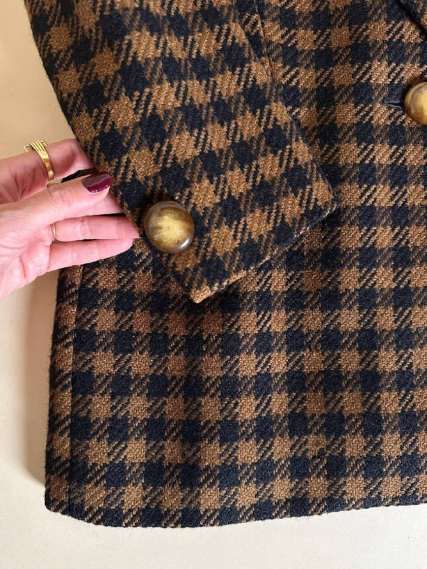 Blazer Guy Laroche in lana fantasia pied de poule ruggine e nero
