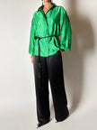 Camicia vintage sartoriale in raso di seta stampa pitone verde smeraldo