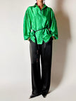 Camicia vintage sartoriale in raso di seta stampa pitone verde smeraldo