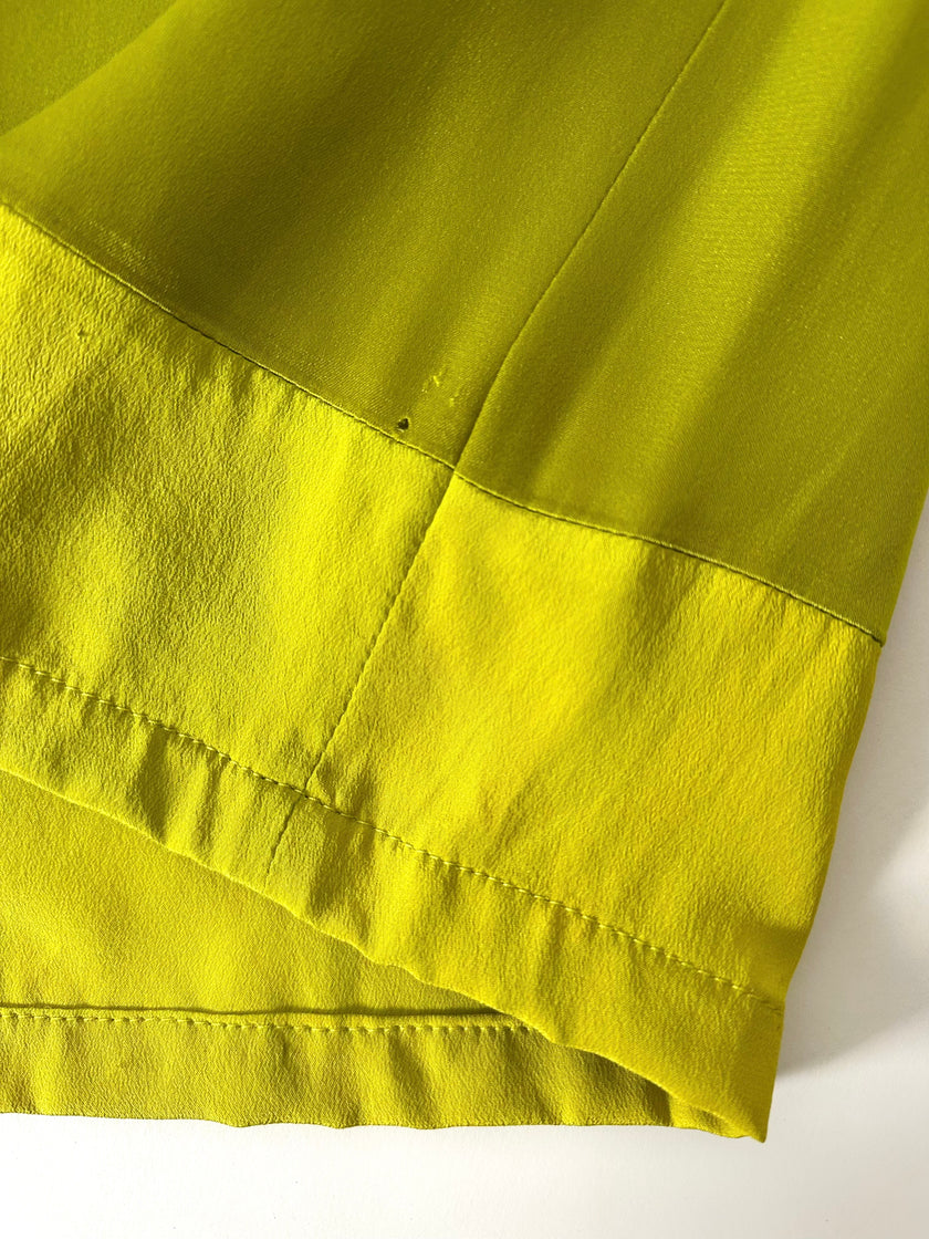 Pantalone vintage Guy Laroche Couture modello a palazzo in raso verde lime