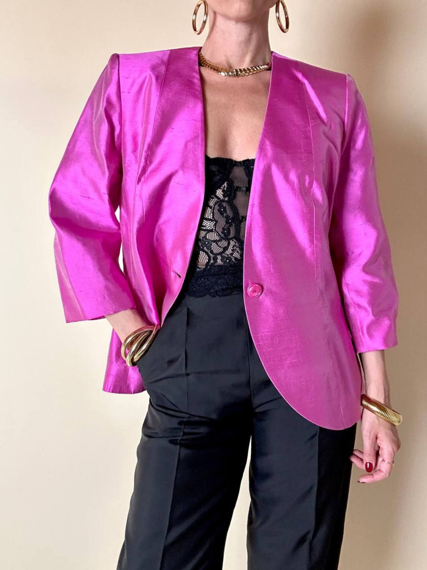 Blazer in shantung di seta ciclamino “Yves Saint Laurent”