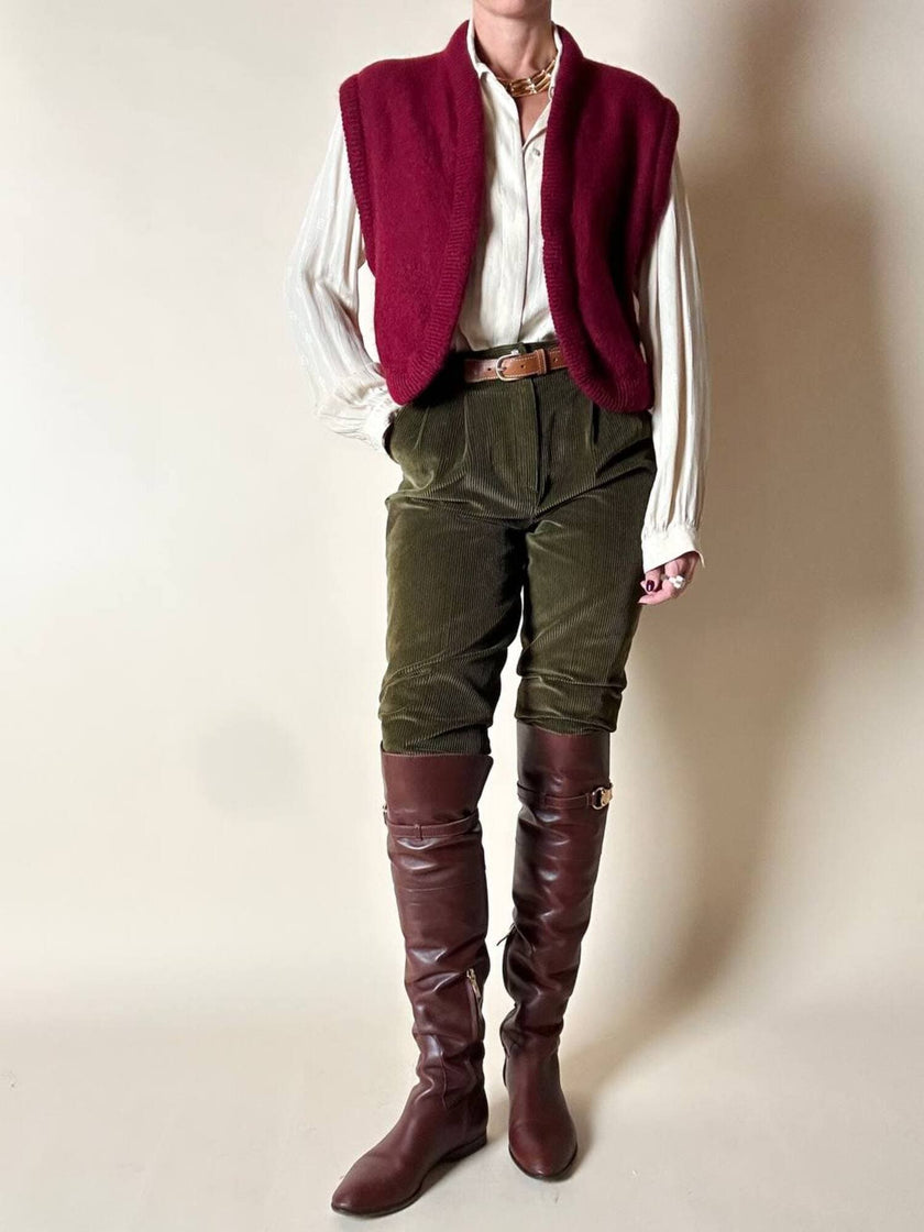 Pantalone a vita alta in corduroy verde oliva Rizzi Sport