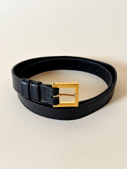 Cintura vintage Fendi in pelle nera con fibbia dorata