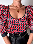 Blusa vintage Yves Saint Laurent fantasia Arlecchino con maniche a palloncino
