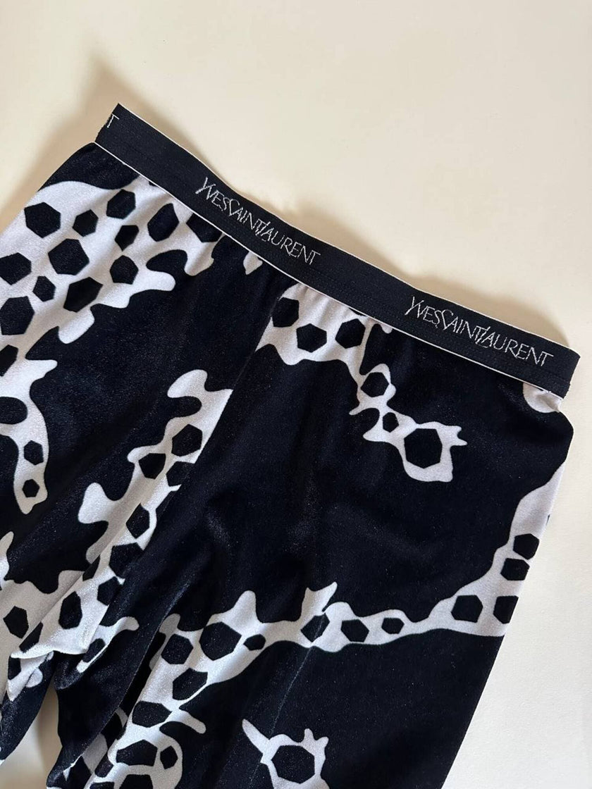 Leggings Yves Saint Laurent in ciniglia stretch fantasia astratta bianca e nera