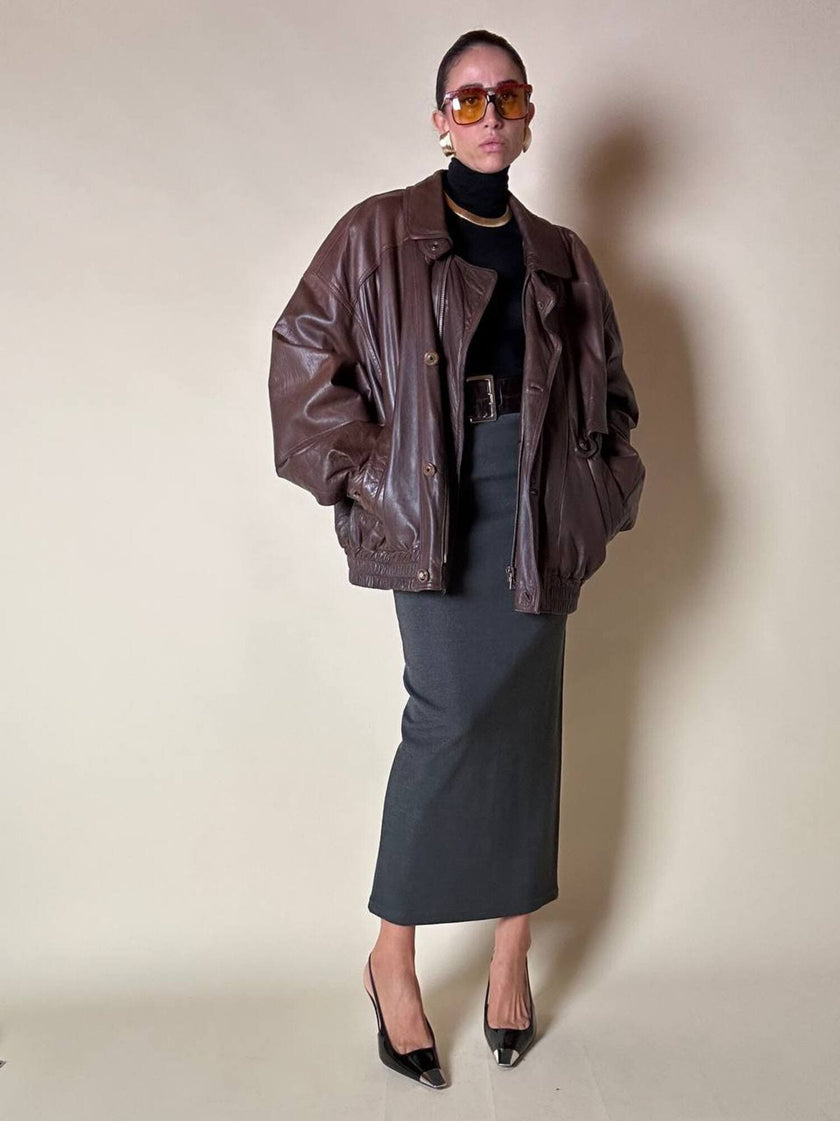 Bomber aviator in pelle color cioccolato “Laps”