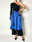 Gonna vintage Yves Saint Laurent in cotone bluette con profili neri e maxi tasche