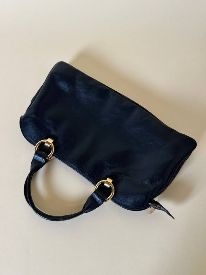 Borsa a mano in pelle blu notte
