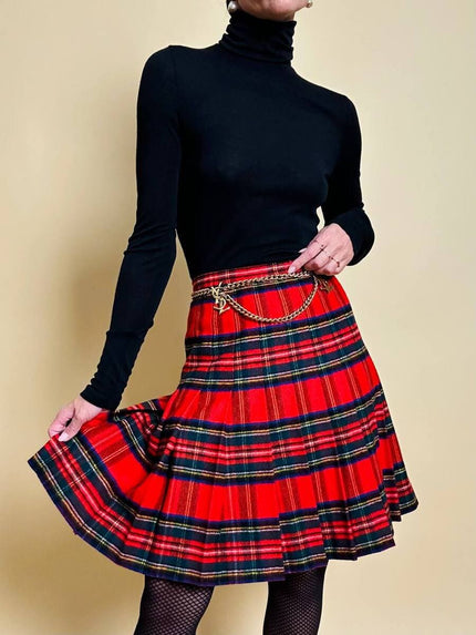 Minigonna a pieghe in lana e cachemire fantasia tartan