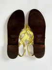 Sandali infradito vintage Prada in serpente oro con suola in cuoio marrone