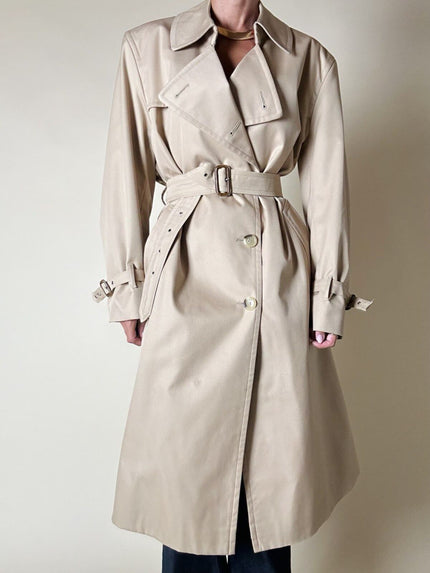Trench in gabardine color cammello con fodera check “Mandria”