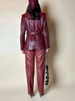 Giacca in pelle bordeaux con cintura in vita Tradition Of Quality Trade Mark Fashion Style