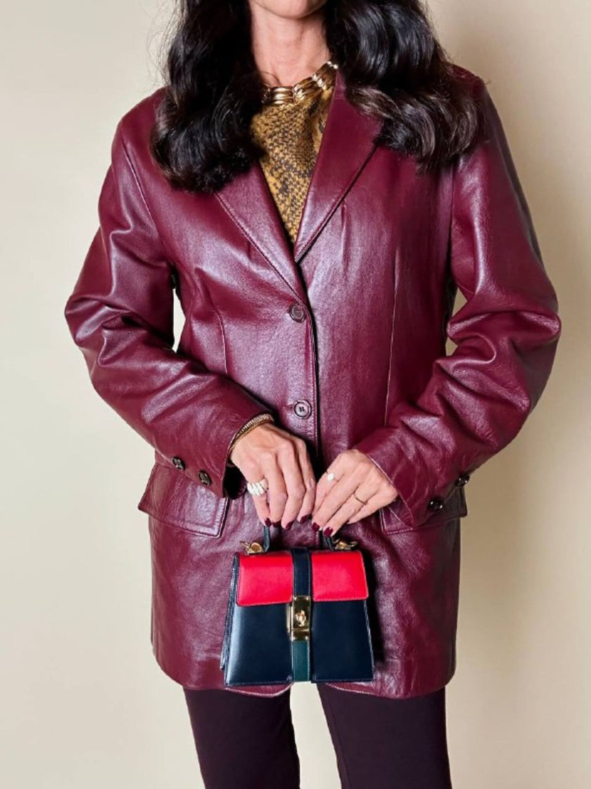 Blazer oversize in pelle bordeaux Max