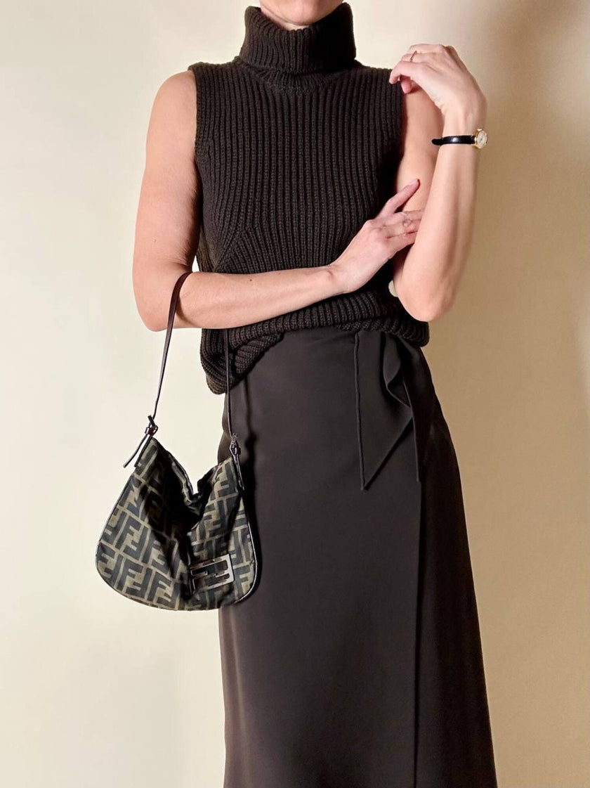 Gilet dolcevita Stefanel vintage in lana marrone a coste