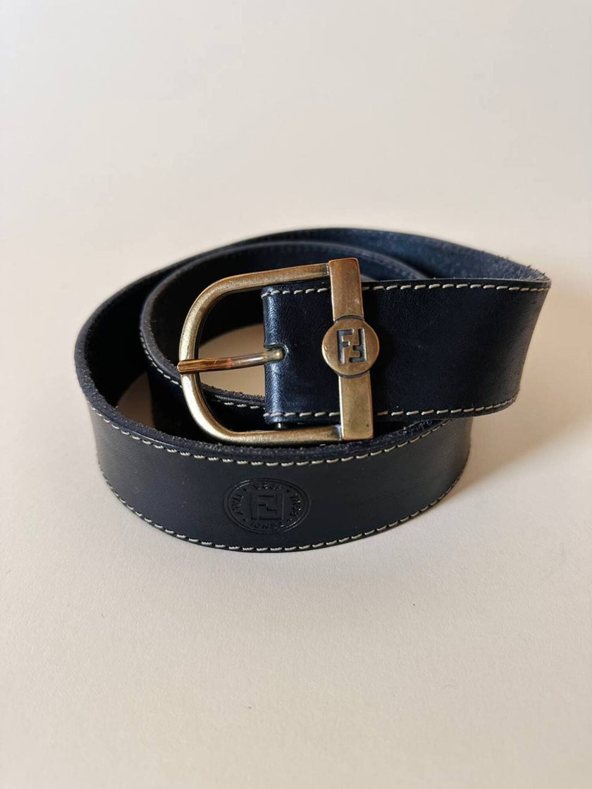 Cintura Fendi vintage in pelle testa di moro con loghi a caldo