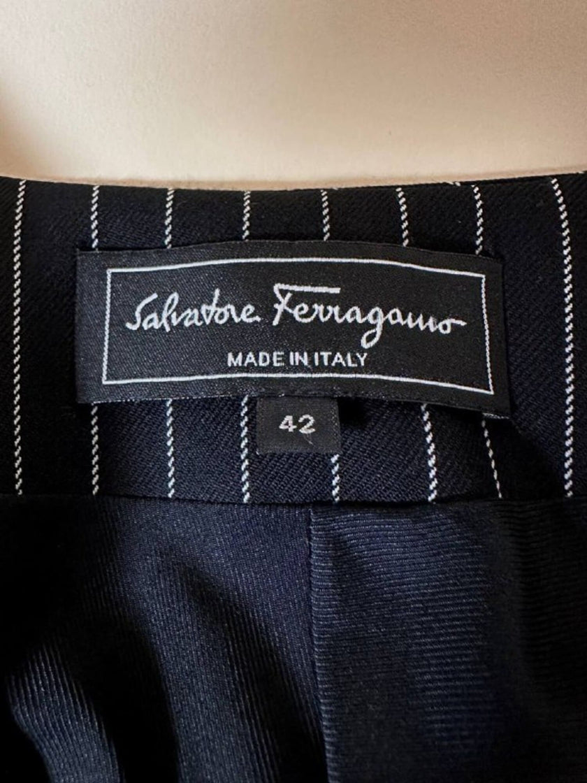 Mini blazer doppiopetto gessato in lana nera “Salvatore Ferragamo”