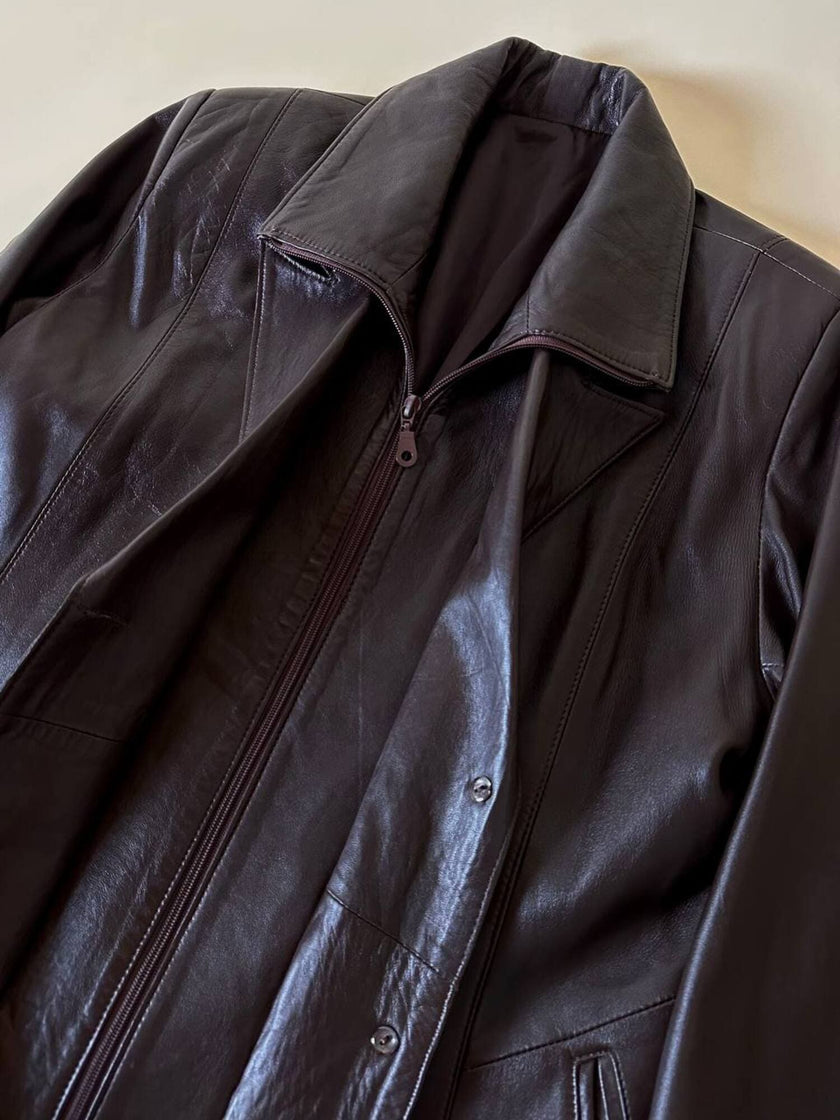 Dunkelbraune Vintage-Lederjacke mit integrierter Weste